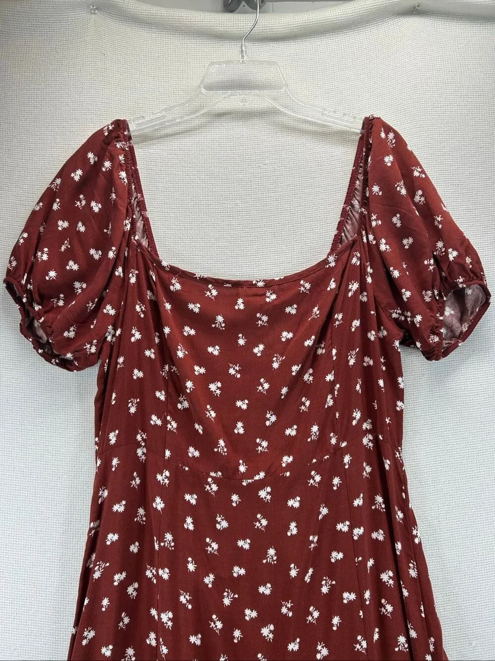 mi ami Rust Red Floral Puff Sleeve Smocked Milkmaid Back Maxi Dress Size XL NWT